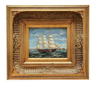 20th Century Maritime Clipper Ship Oil Painting