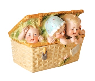 Antique Gebruder Heubach Bisque Figurine Piano Baby Box