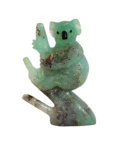 Vintage Gorgeous Carved Signed Chrysoprase Koala Bear Sculpture Base