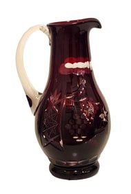 Dark Ruby & Clear Brilliant Cut Crystal Pitcher