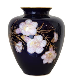 Vintage Hutschenreuther Hohenberg Vase Cobalt Blue Gold Flower 1939-1945 Germany