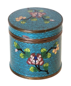 Antique Chinese Cloisonne on Copper Round Box