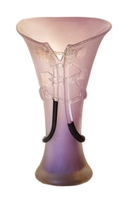 Vintage Ion Tamaian Vase Hand Blown Art Glass Abstract Fused Lavender