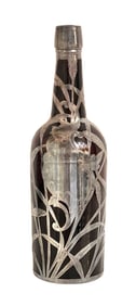 Art Nouveau Sterling Silver Overlay Amber Glass Decanter Whiskey Scotland Bottle