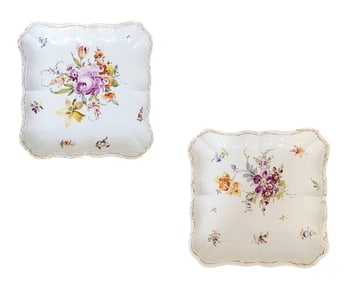 Pair of Antiques Meissen Hand Painted Porcelain Plates with Floral Motif
