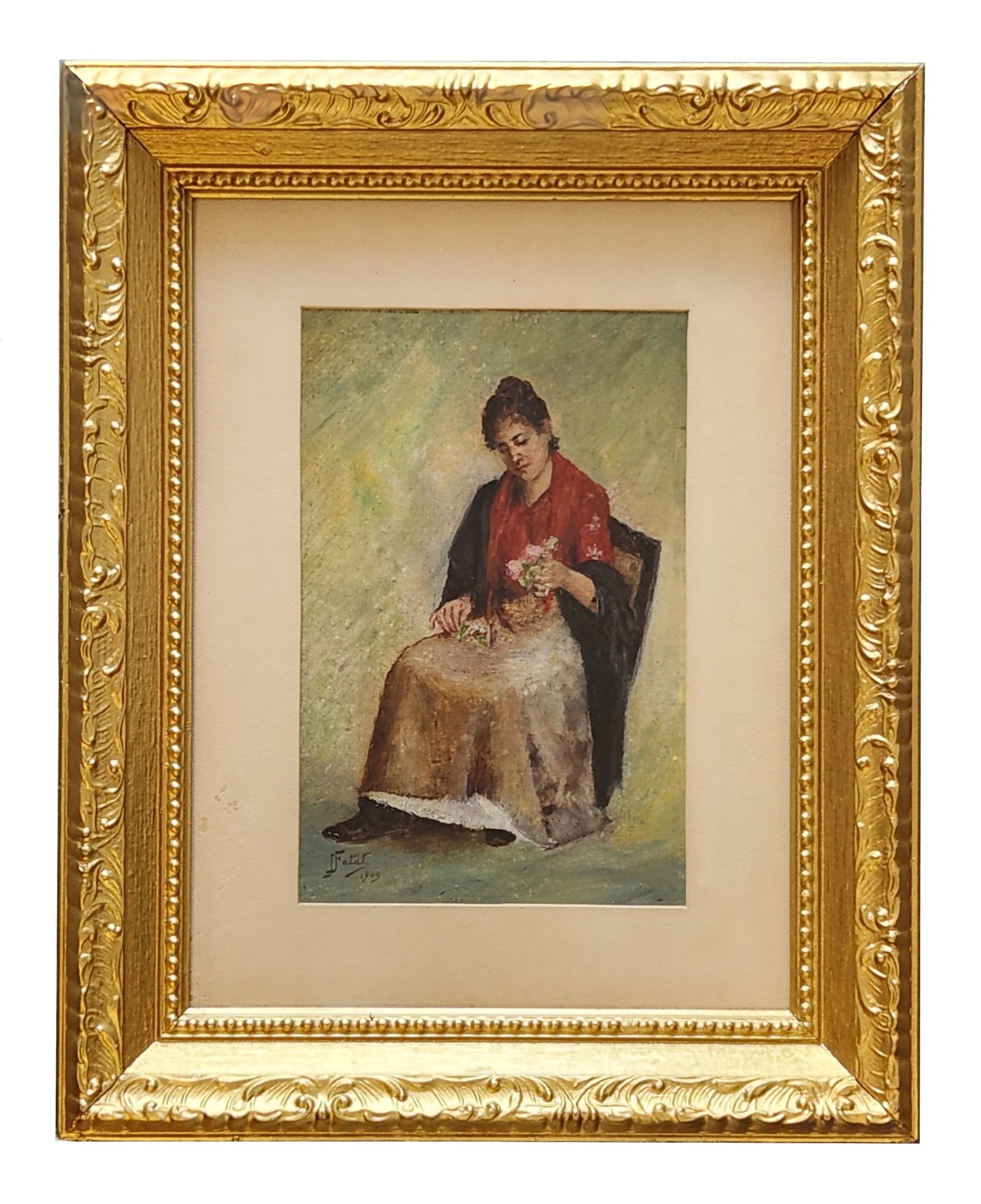 Julian Falat (1853 - 1929) Poland: Julian Falat (1853 - 1929) Poland Oil on Canvas on Board with Glass Measure 11 1/4"in H x 7 1/2"in W and 20 1/4"in H x 16"in W x 2 1/2"in D framed Biography: Falat first studied under Wladyslaw Luszcz