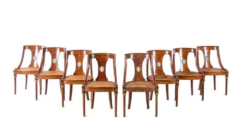 French Jasperware and Ormolu-Mounted Mahogany Dining Chairs