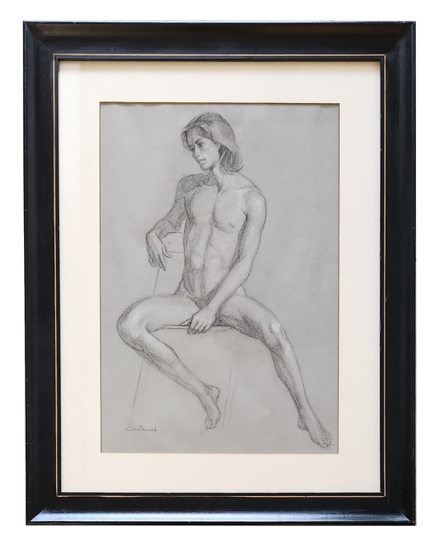 Paul Cadmus (1904 - 1999) American: Paul Cadmus (1904 - 1999) American Crayon on Paper Measure 15 3/4"in H x 10 3/4"in W and 22 1/2"in H x 17 3/4"in W framed Known for: Drawing, nude figure, satirical genre, etching Biography: Born in N