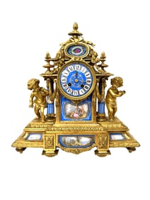 Antique 19th C. French Gilt Bronze and Sevres Porcelain Mantle Clock