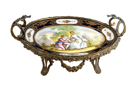 Antique French Hand Painted Bronze and Porcelain Sevres Centerpiece