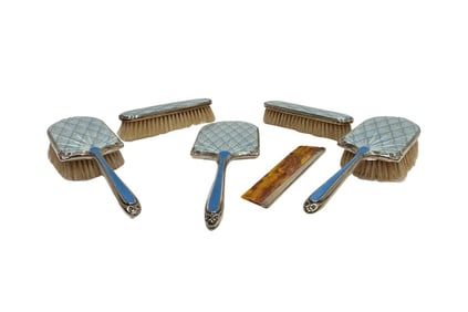 1930 Silver and Guilloche Enamel Vanity Set