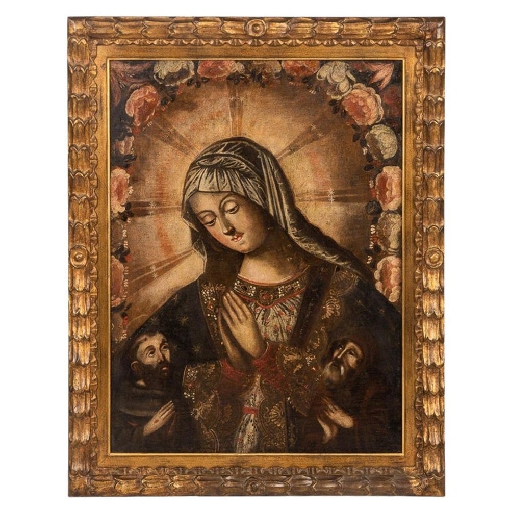 19th Century Oil on Canvas Painting of the Virgin Mary 'Cusco, Peru' (1 of 7)