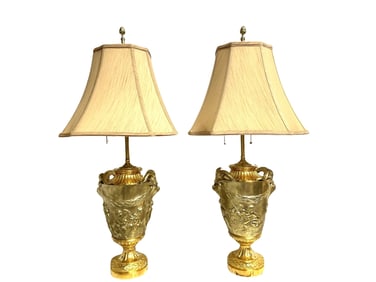 Pair of 19th C Gilt Bronze Table Lamp After Claude Michel Clodion