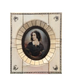 Antique Hand Painted Framed Portrait Plaque