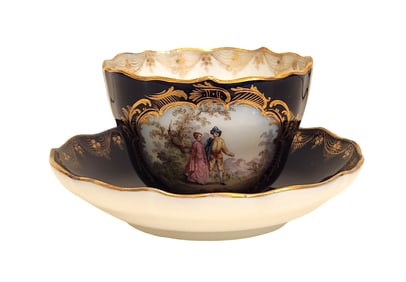 Rare Antique Meissen Hand Painted TeaCup & Saucer German Porcelain