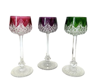 Baccarat" Colbert" Set of 3 Cut Crystal Hoock Wine Glass