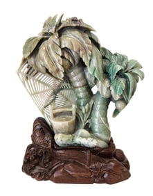 Hand Carved Possible Jade Palm Tree Sculpture