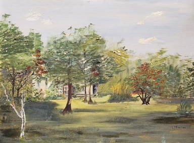 Original Oil Painting by L.P. Fenton – Impressionist Landscape with Trees and Garden Scene (1 of 6)