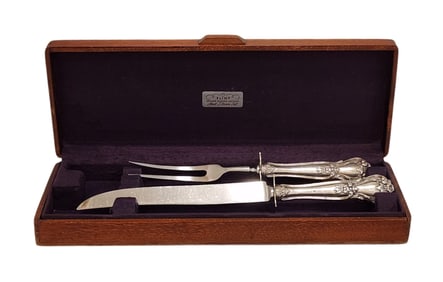Roast Sterling Handle Carving Set Sheffield England Stainless Steel