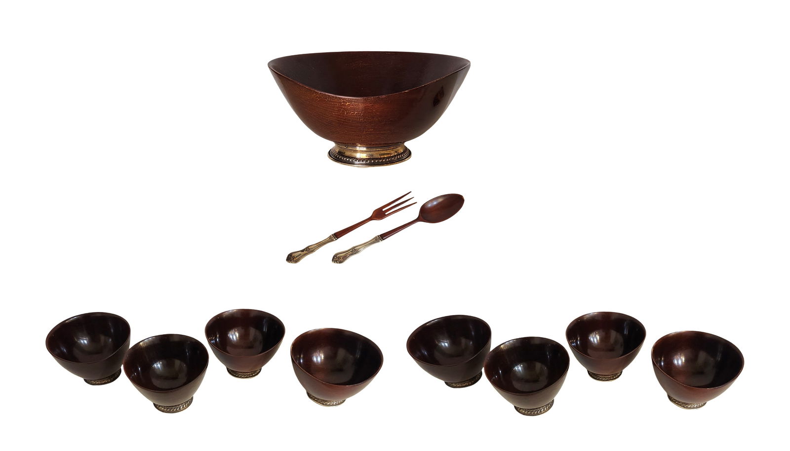 Danish Modern Teak Wooden Mahogany Sterling Silver Bowls (1 of 12)