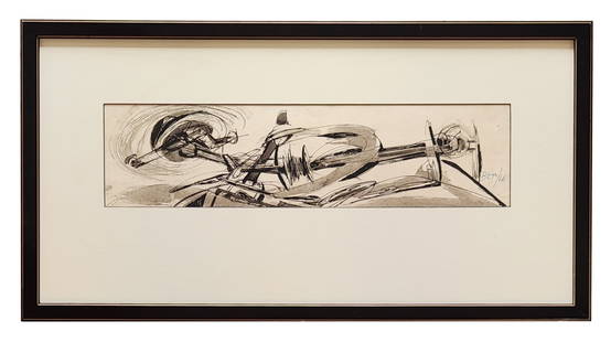 Juan Boza Sanchez (1941-1991) Cuban: Juan Boza Sanchez (1941-1991) Cuban Mixed Media on Paper Measure 4 1/2"in H x 18"in W and 13 1/4"in H x 25 1/4"in W framed Biography: Juan Boza Sánchez or Juan Stopper Sanchez (1941 in Camagüey, Cub