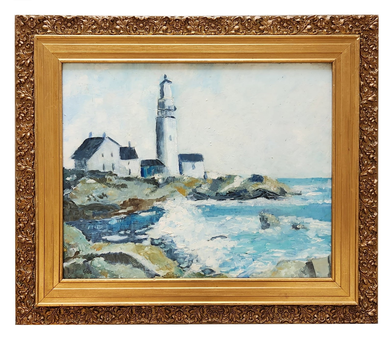 Selden Connor Gile (1877 - 1947) American: Selden Connor Gile (1877 - 1947) American Oil on Board Measure 15 3/4"in H x 19 1/2"in W and 22 1/2"in H x x28 1/4"in W with frame Known for: Modernist landscape, marine and figure painting Biography: