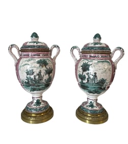 Pair of Antiques 19th Century French Hand Painted Porcelain and Bronze Vases