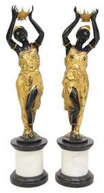 Pair of Large cold-painted bronze figural sculptures, Classical Maidens