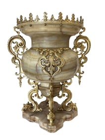 Monumental 19th Century Indu Style Onyx and Gilt Bronze Vase