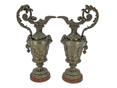 Antique European Pair of Bronze Pitchers