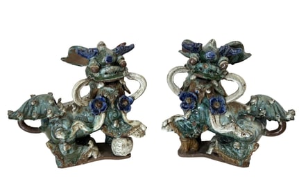 Pair Large Chinese Guardian Foo Dogs - Lions Qing Dynasty 19th Century