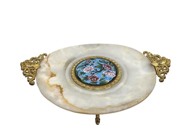 Antique 19th Century Enamel, Marble and Bronze Centerpiece