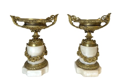 Pair of 19th Century Gilt Bronze and Marble Vases