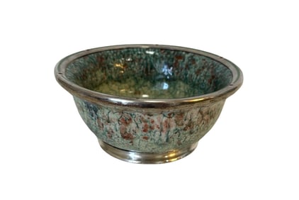 20th Century French Flambe Glaze Pottery & Silver Mounted Bowl, c.1900