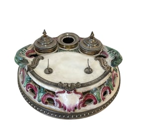 French Sterling and Porcelain Inkwell - A. Risler & Carre, Paris
