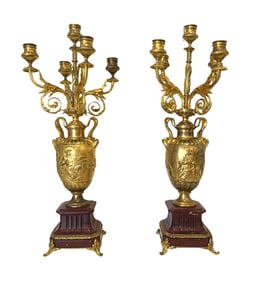 Pair of Gilt Bronze and Marble Ferdinand Barbedienne Candelabras