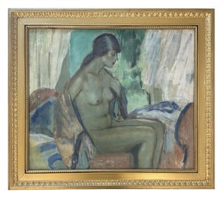 Oil Painting of a Seated Nude Woman Signed Miller