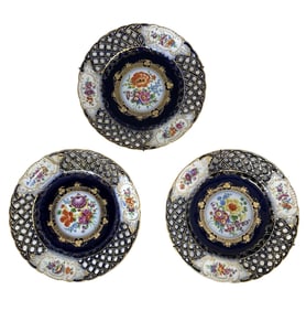 Lot of Three French 19th Century Cobalt Blue Sevres Porcelain Plates