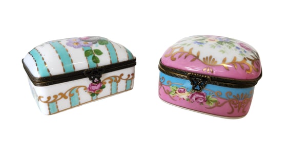 Vintage Two French Floral Porcelain Boxes