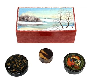 Lot of Lacquered Russian and Tortoiseshell Boxes