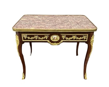 Antique French 19th Century Side Table with Gilt Bronze and Porcelain Plaques