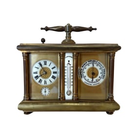 Antique Carriage Clock Barometer And Thermometer Set