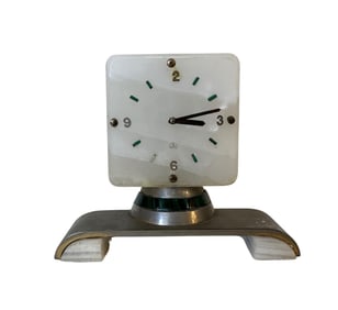 Swiss 8 Days 15 Jewels Marble and Malachite Inlaid Table Clock
