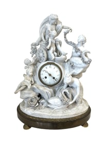 19th C Figural Bisque Porcelain Style Sevres and Gilt Bronze Clock