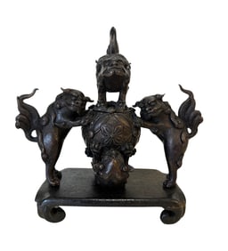 Antique Chinese Bronze Incense Burner on Stand