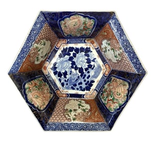 Antique Hand Painted Imari Japanese Octagonal Bowl