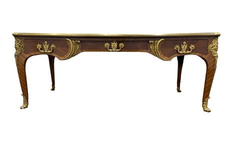 Attributed Paul Sormani & Fils Antique Louis XV Style French Empire Bronze Mounted Leather Top Desk