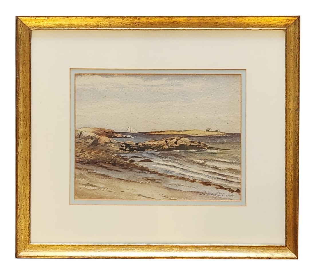 Edmund Darch Lewis (1835 - 1910) American: Edmund Darch Lewis (1835 - 1910) American Watercolor on Paper Measure 6 1/4"in H x 8 1/4"in W and 12"in H x 14"in W with frame Known for: Landscape and coastal marine painting