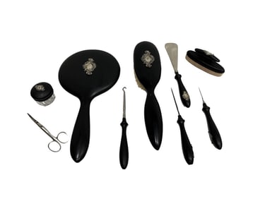 9 Pieces Real Ebony Victorian Style French Vanity Set