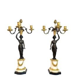 Pair of 19th Century French Empire Bronze Candelabra